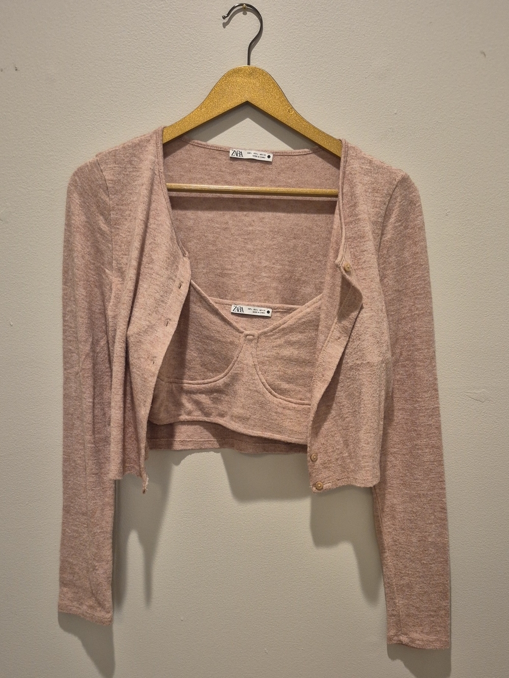 ZARA Cropped Knit Cardigan and Bralette Set